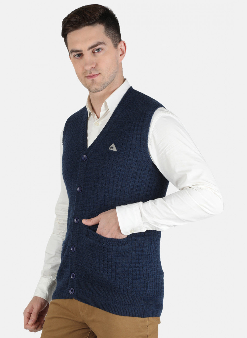 Men Blue Self Design Cardigan