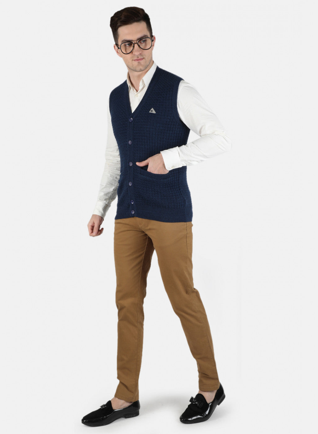 Men Blue Self Design Cardigan