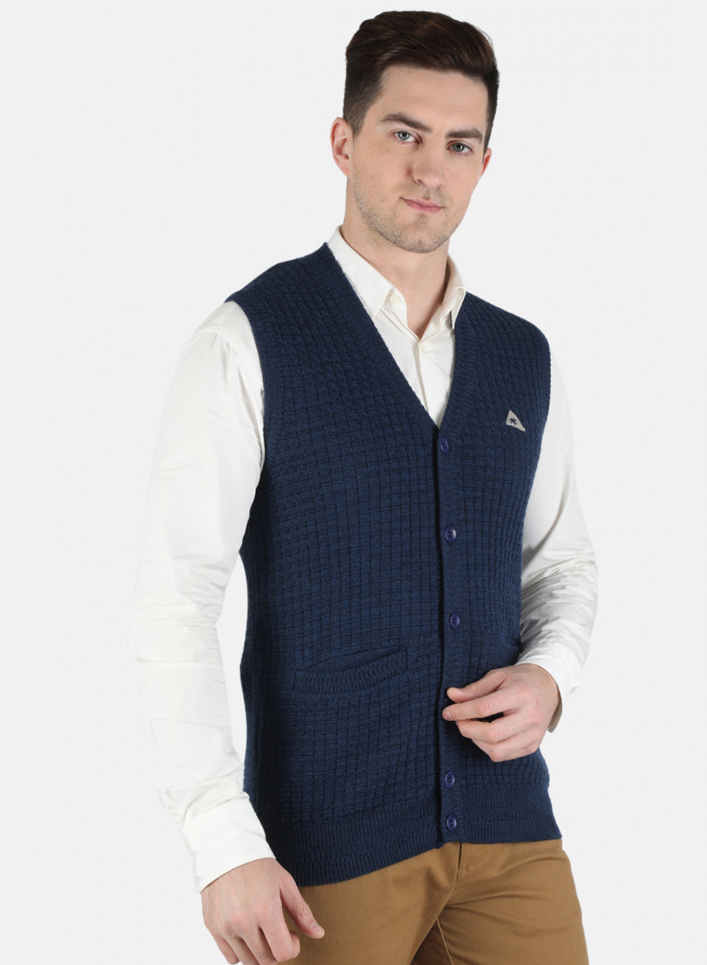 Men Blue Self Design Cardigan