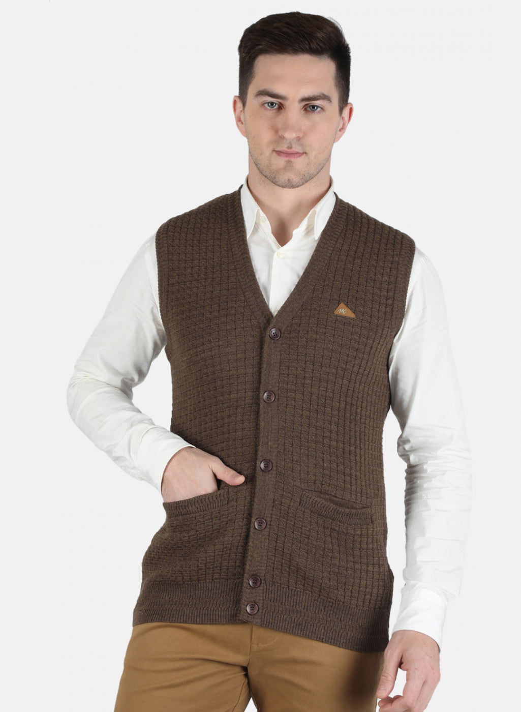 Men Brown Self Design Cardigan