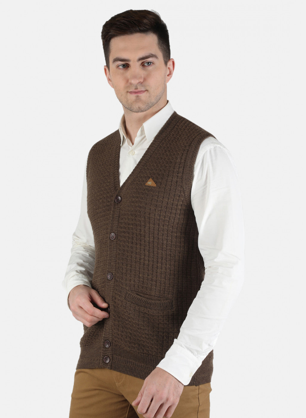 Men Brown Self Design Cardigan