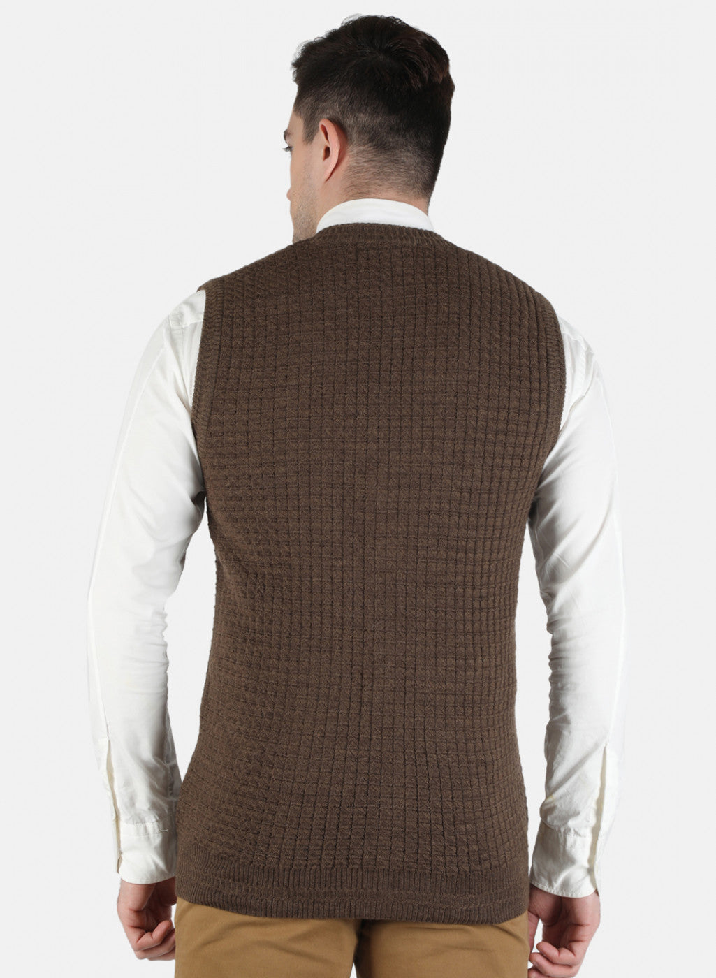 Men Brown Self Design Cardigan