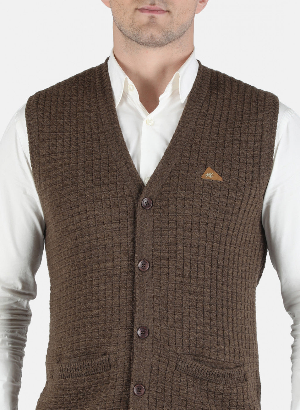 Men Brown Self Design Cardigan