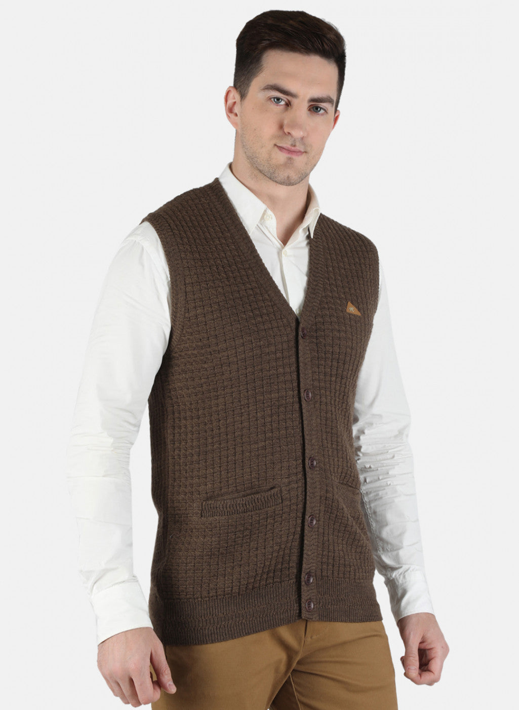 Men Brown Self Design Cardigan