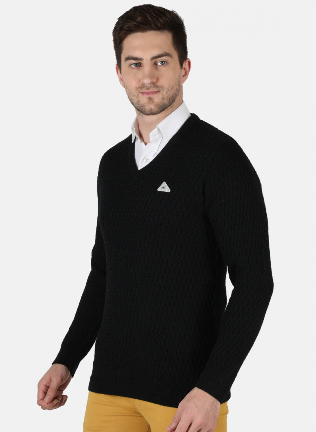 Men Black Self Design Pullover