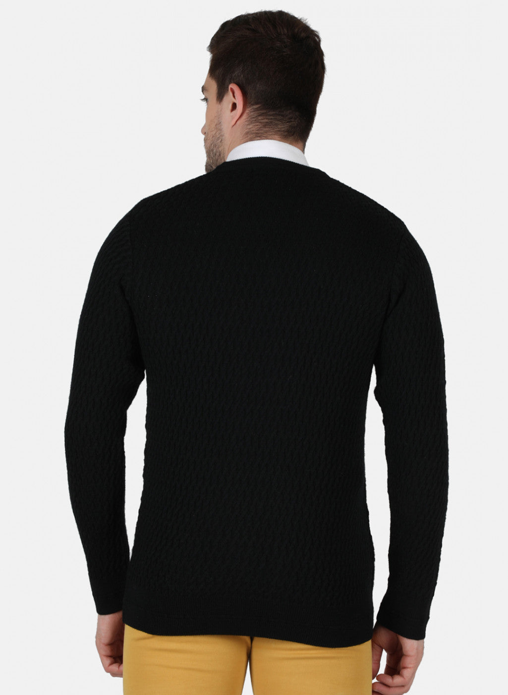 Men Black Self Design Pullover