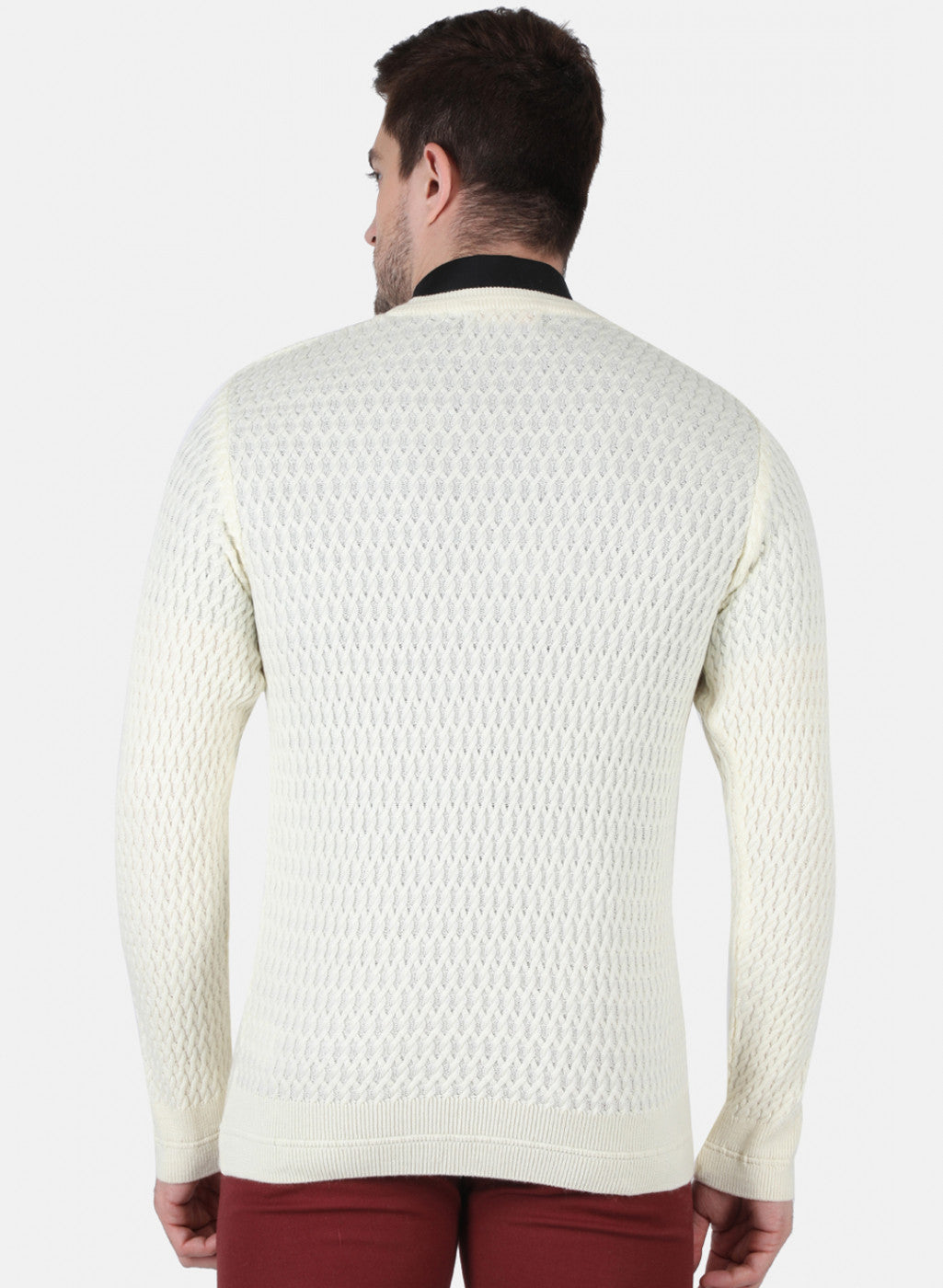 Men White Self Design Pullover