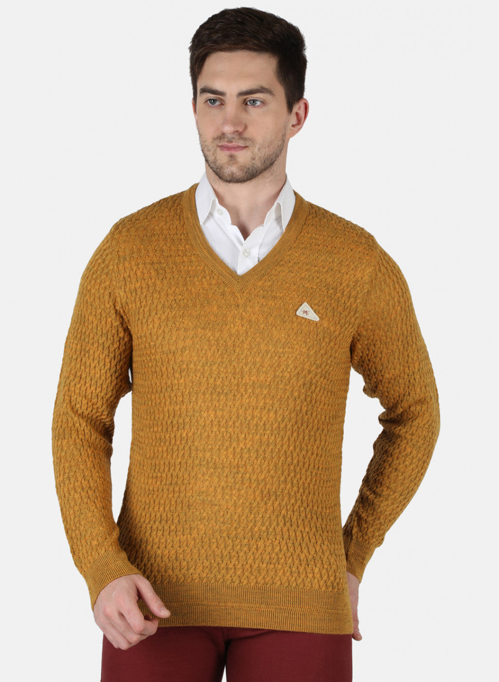 Men Mustard Self Design Pullover