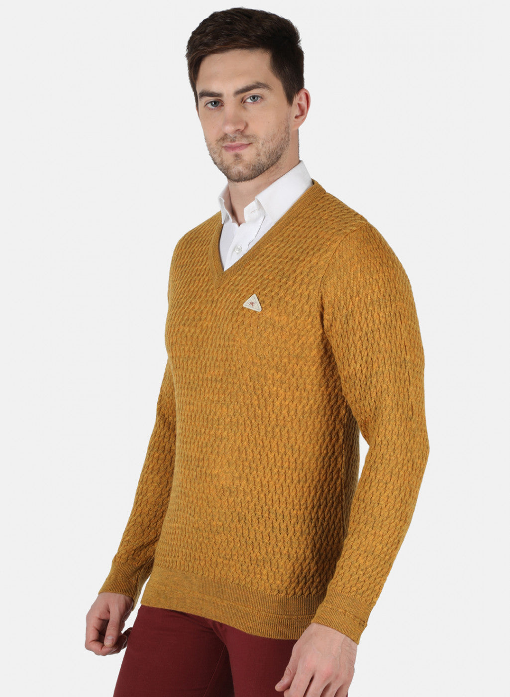 Men Mustard Self Design Pullover