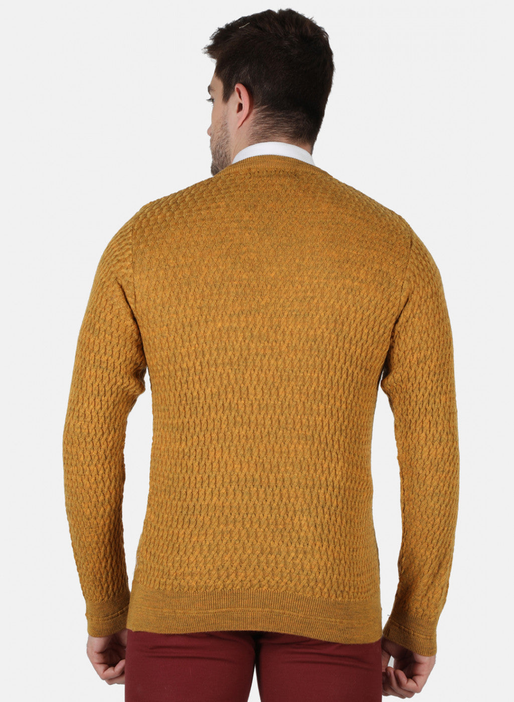 Men Mustard Self Design Pullover