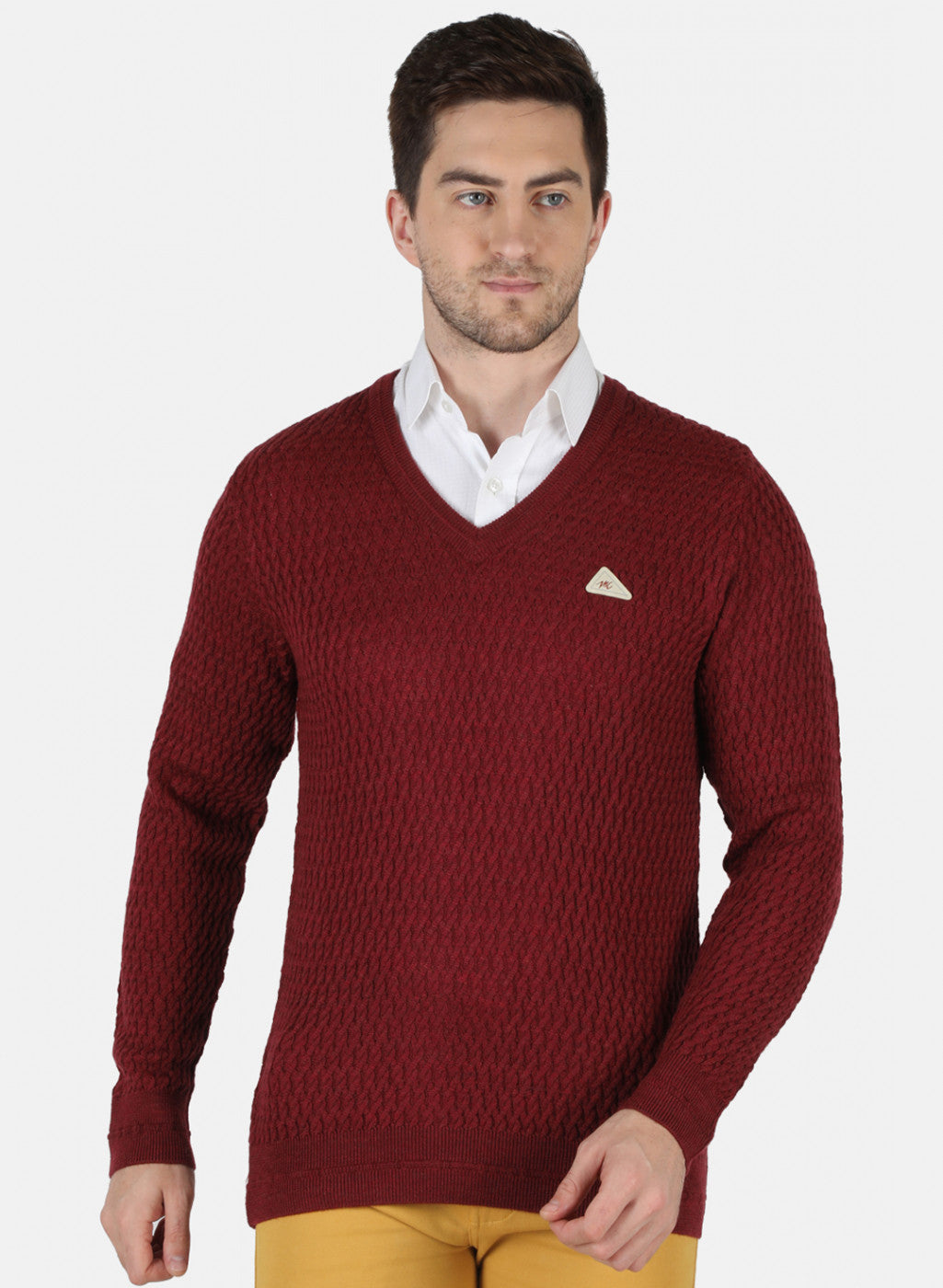 Men Maroon Self Design Pullover