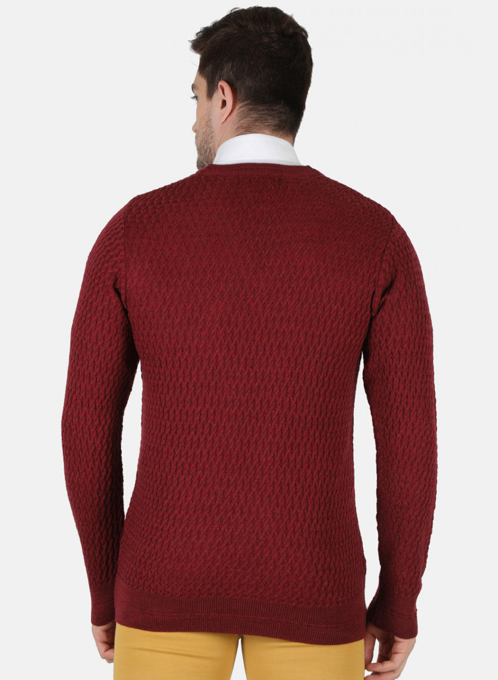 Men Maroon Self Design Pullover