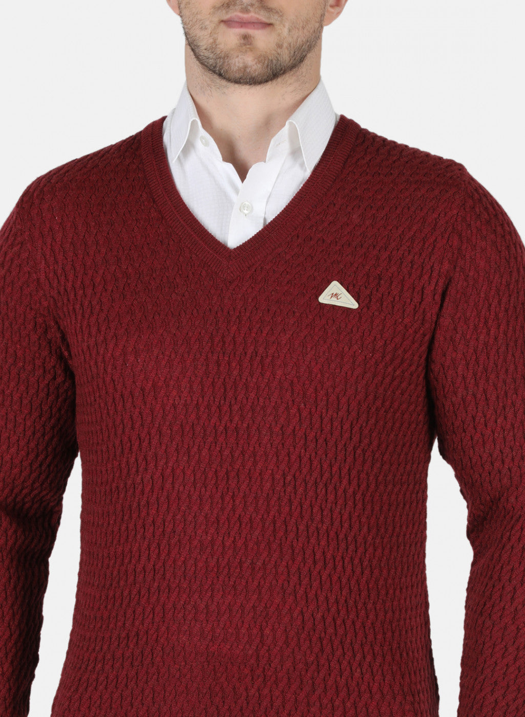 Men Maroon Self Design Pullover