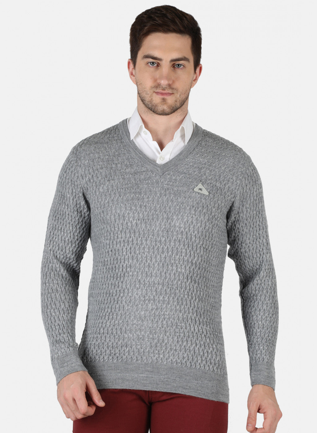 Men Grey Self Design Pullover