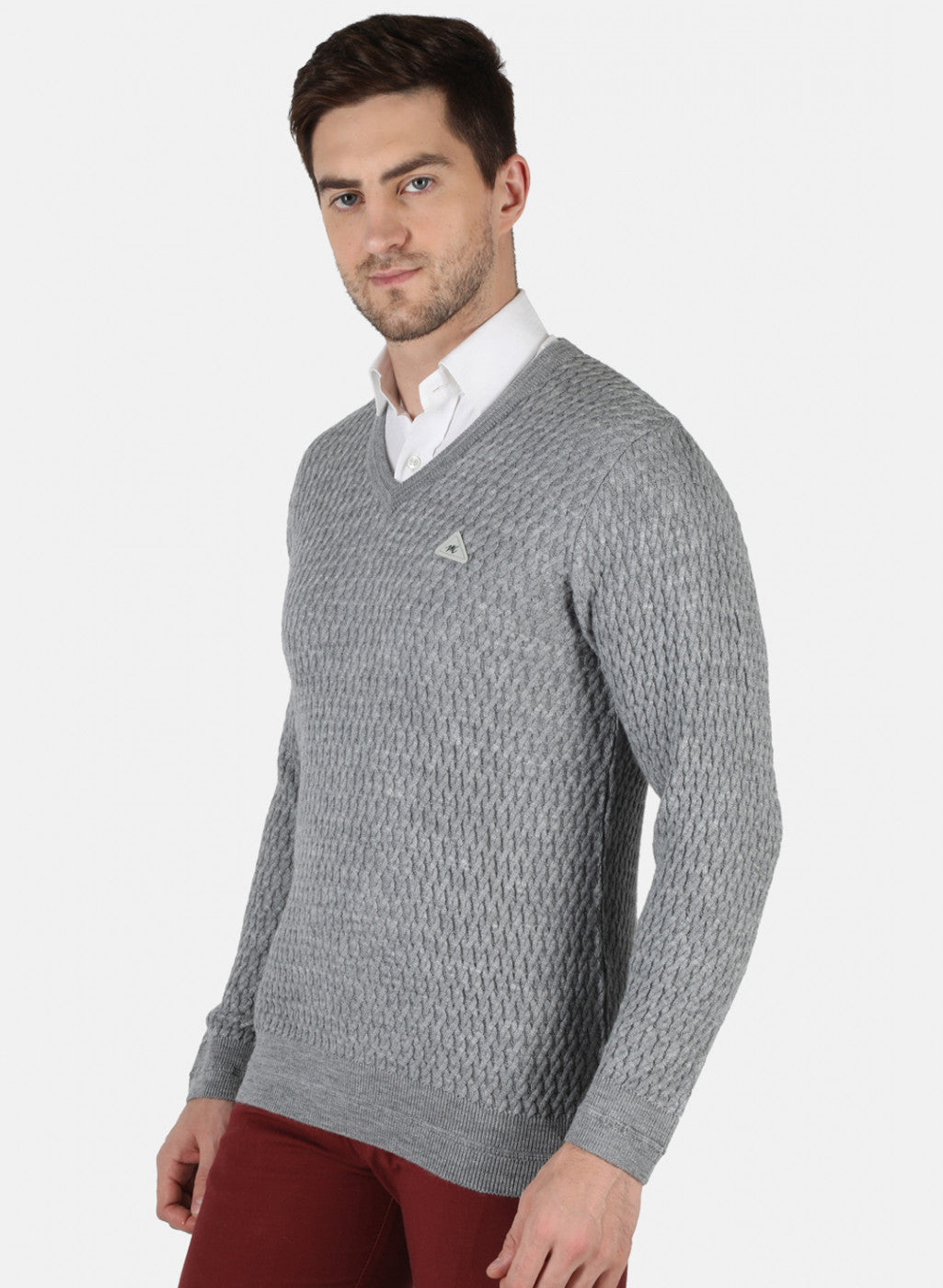 Men Grey Self Design Pullover