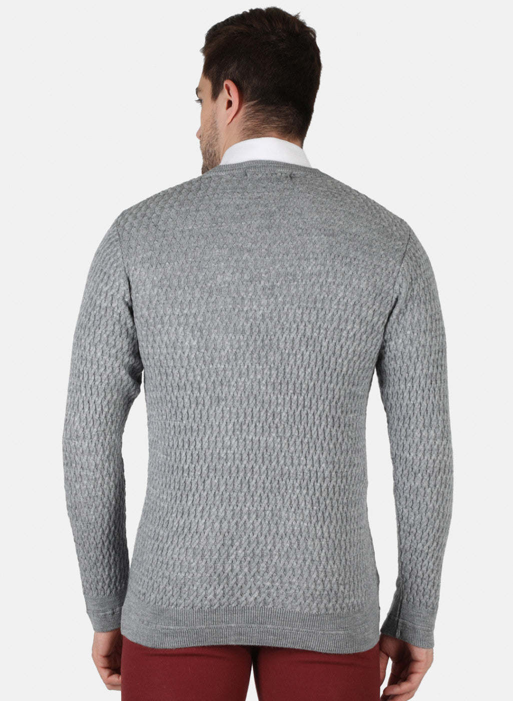 Men Grey Self Design Pullover