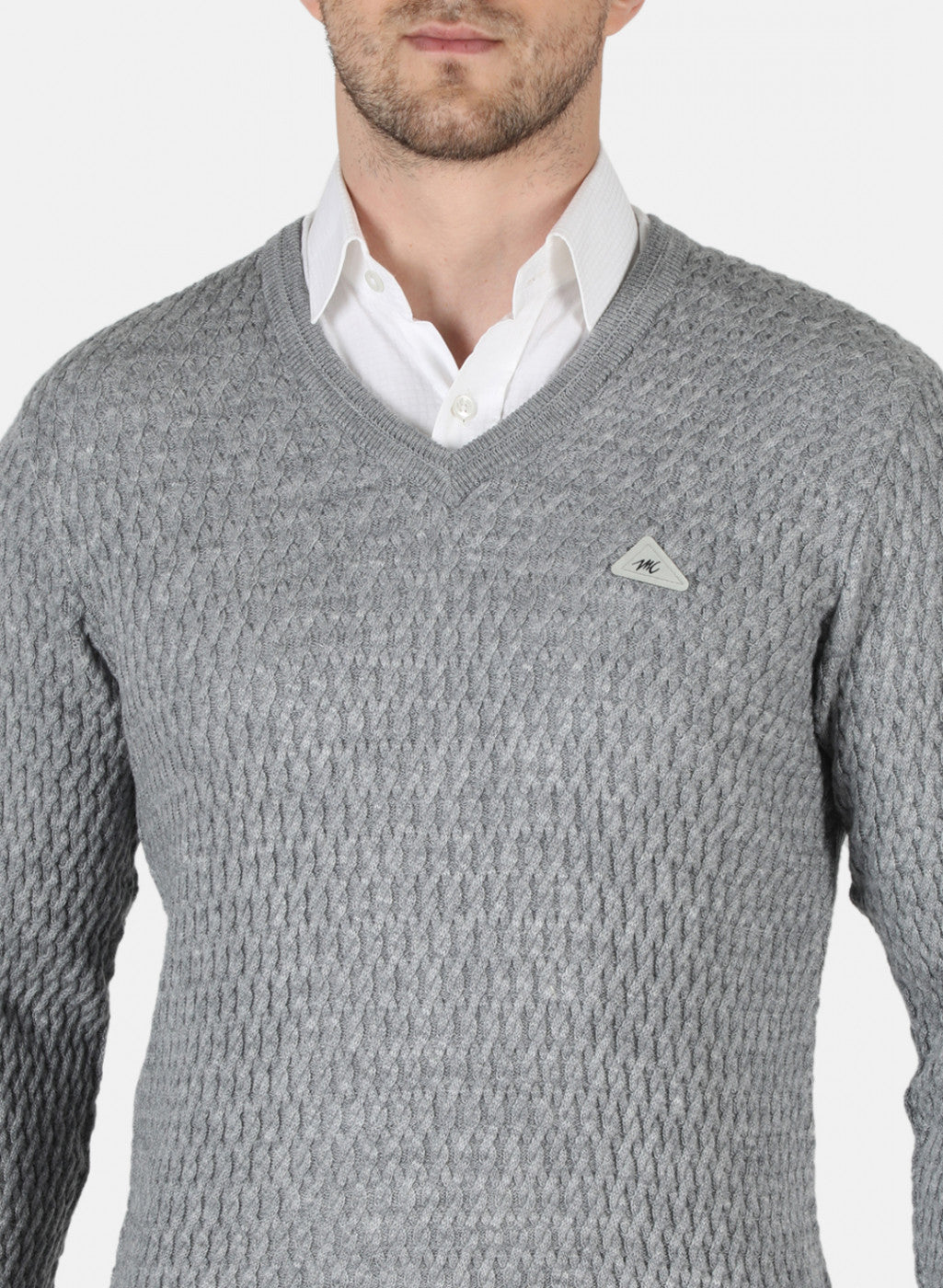 Men Grey Self Design Pullover