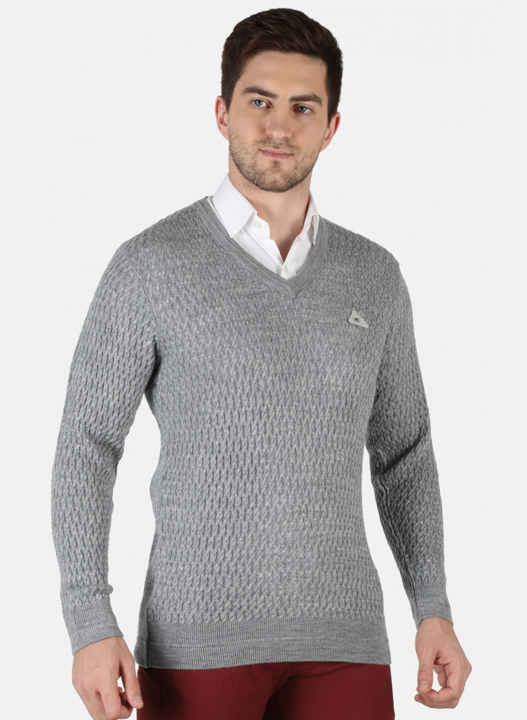 Men Grey Self Design Pullover