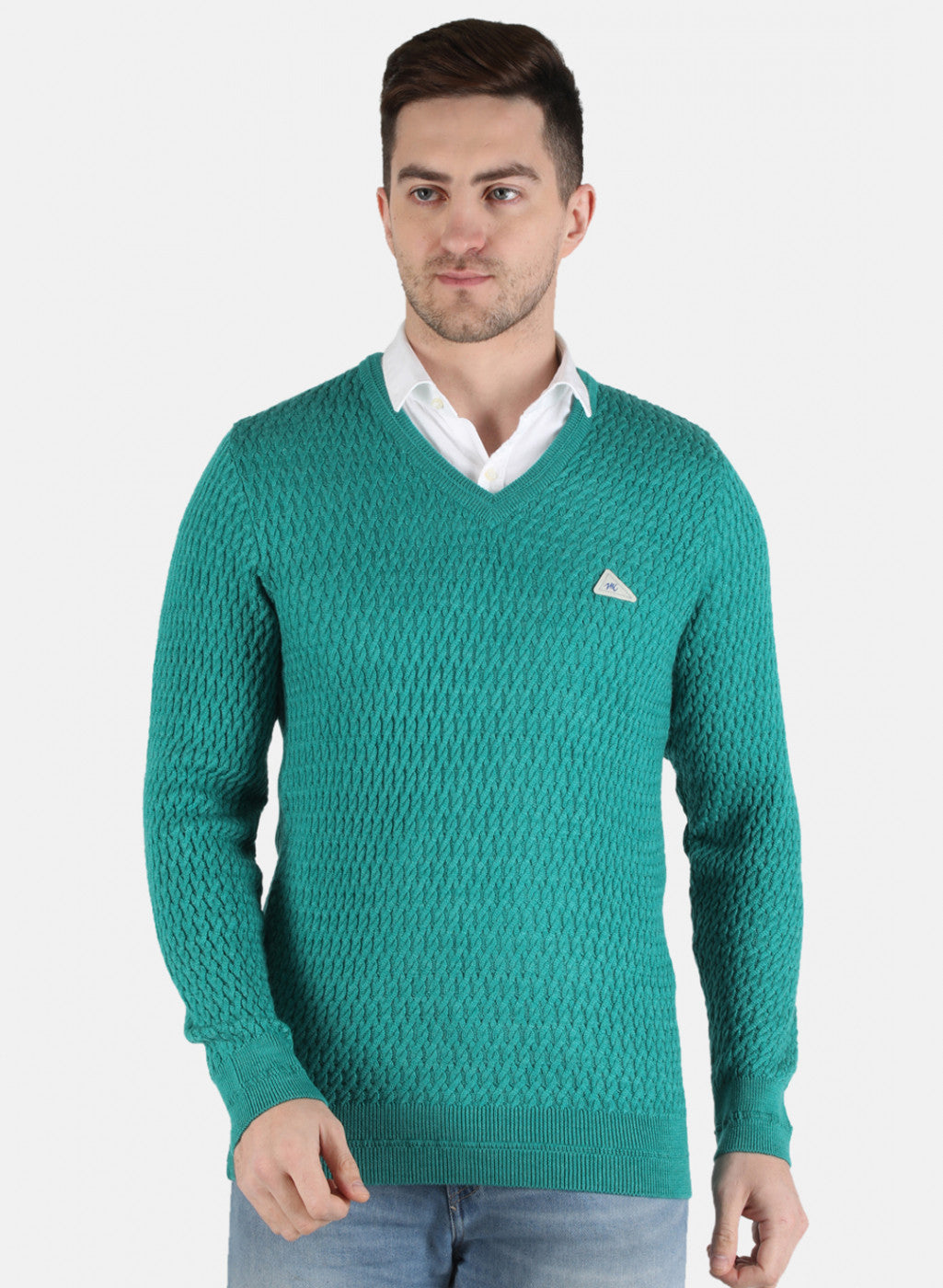 Men Green Self Design Pullover