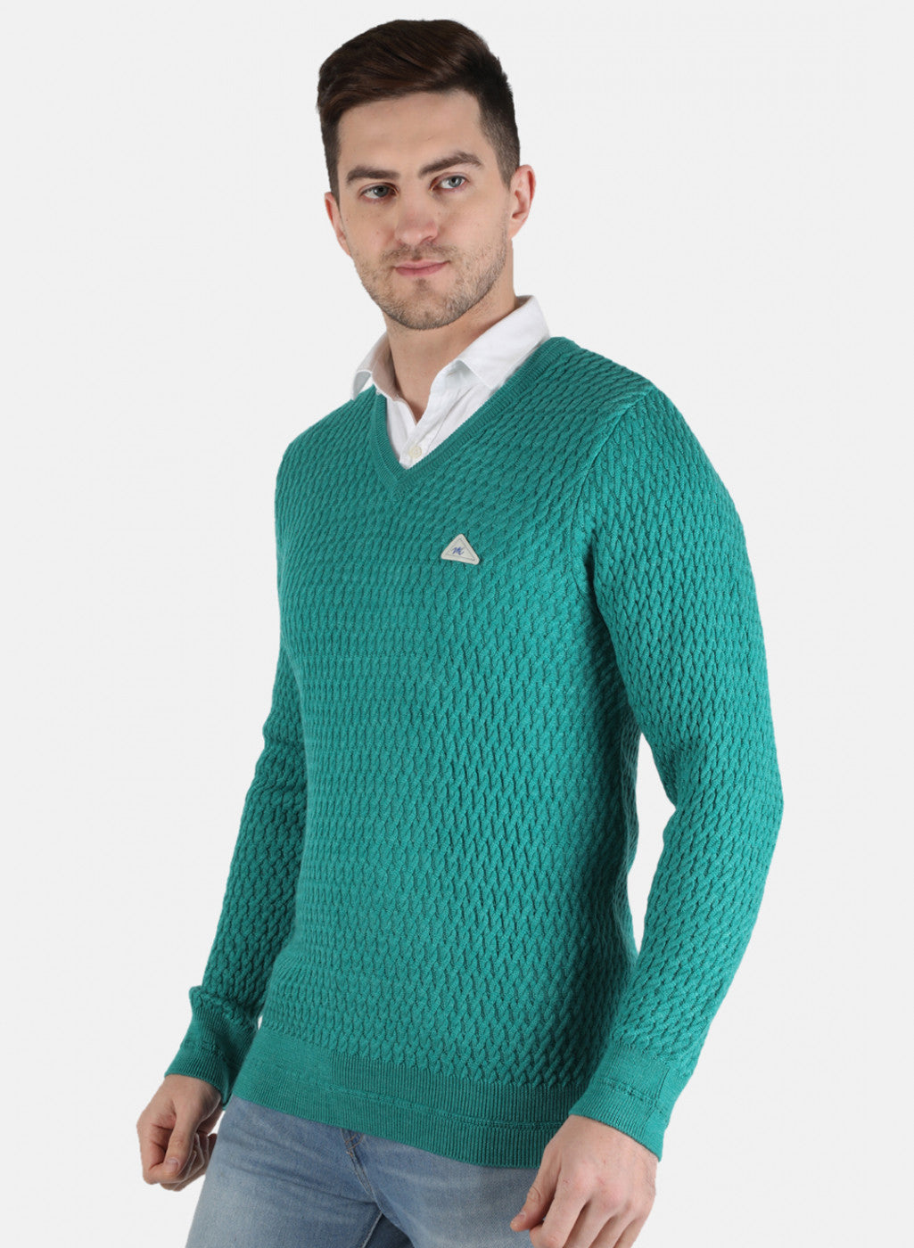 Men Green Self Design Pullover