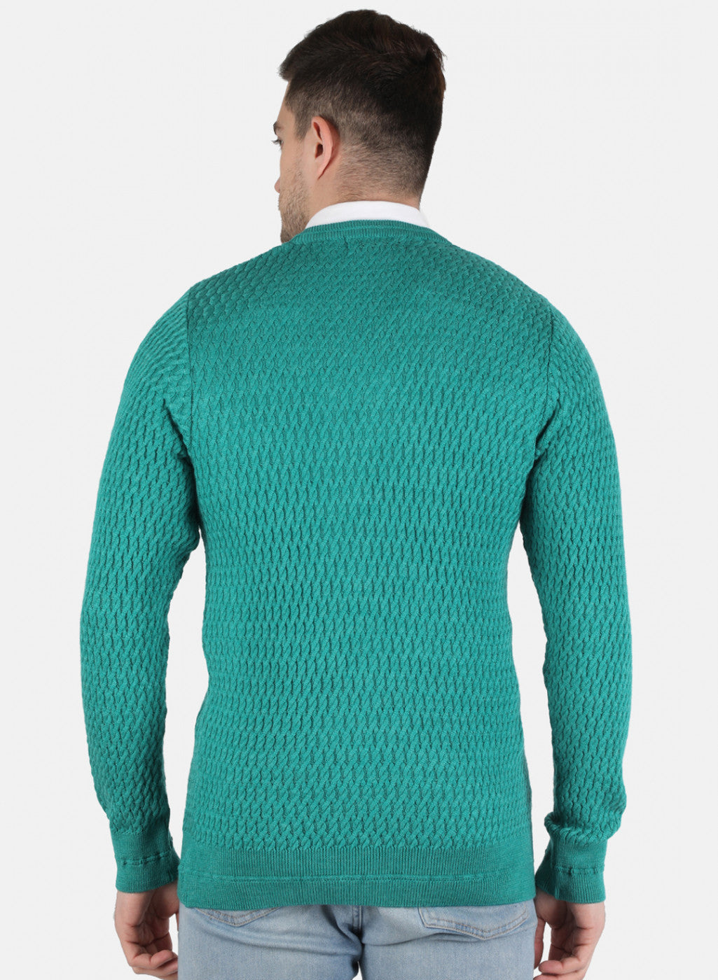 Men Green Self Design Pullover