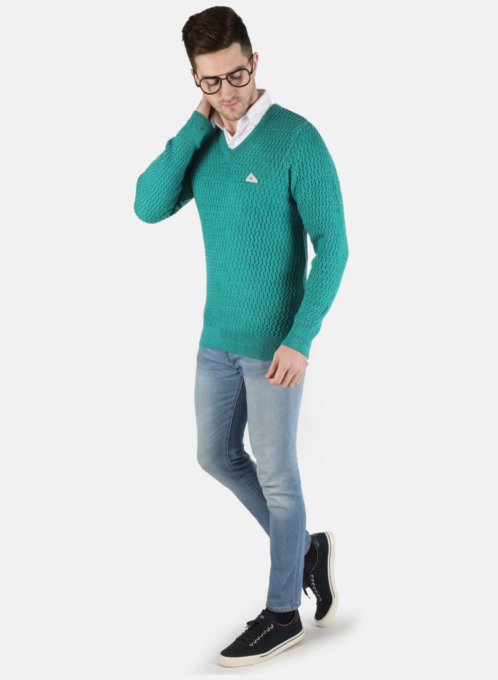 Men Green Self Design Pullover