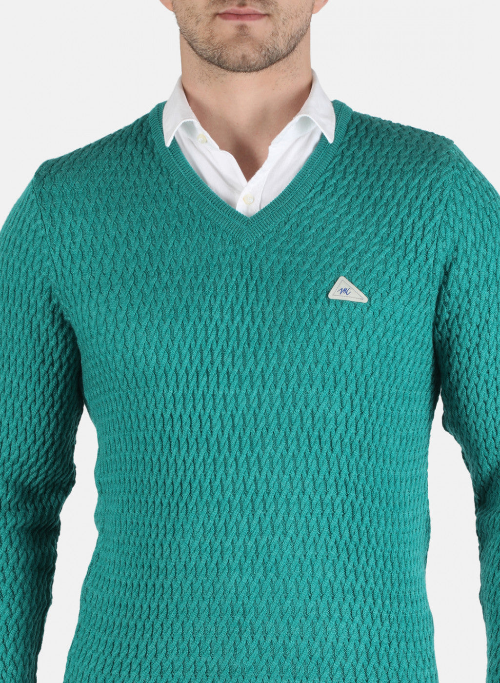 Men Green Self Design Pullover