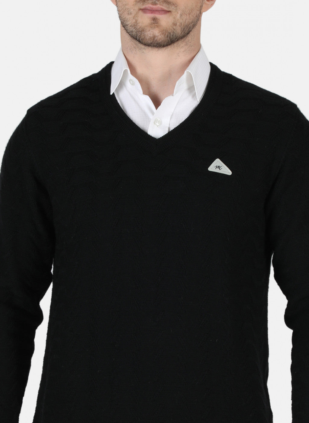 Men Black Self Design Pullover