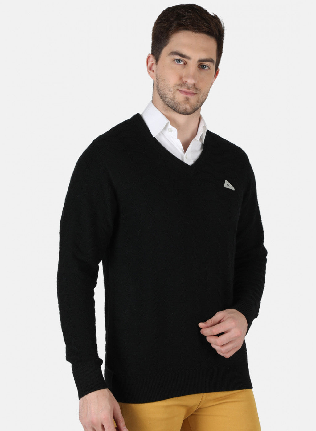 Men Black Self Design Pullover