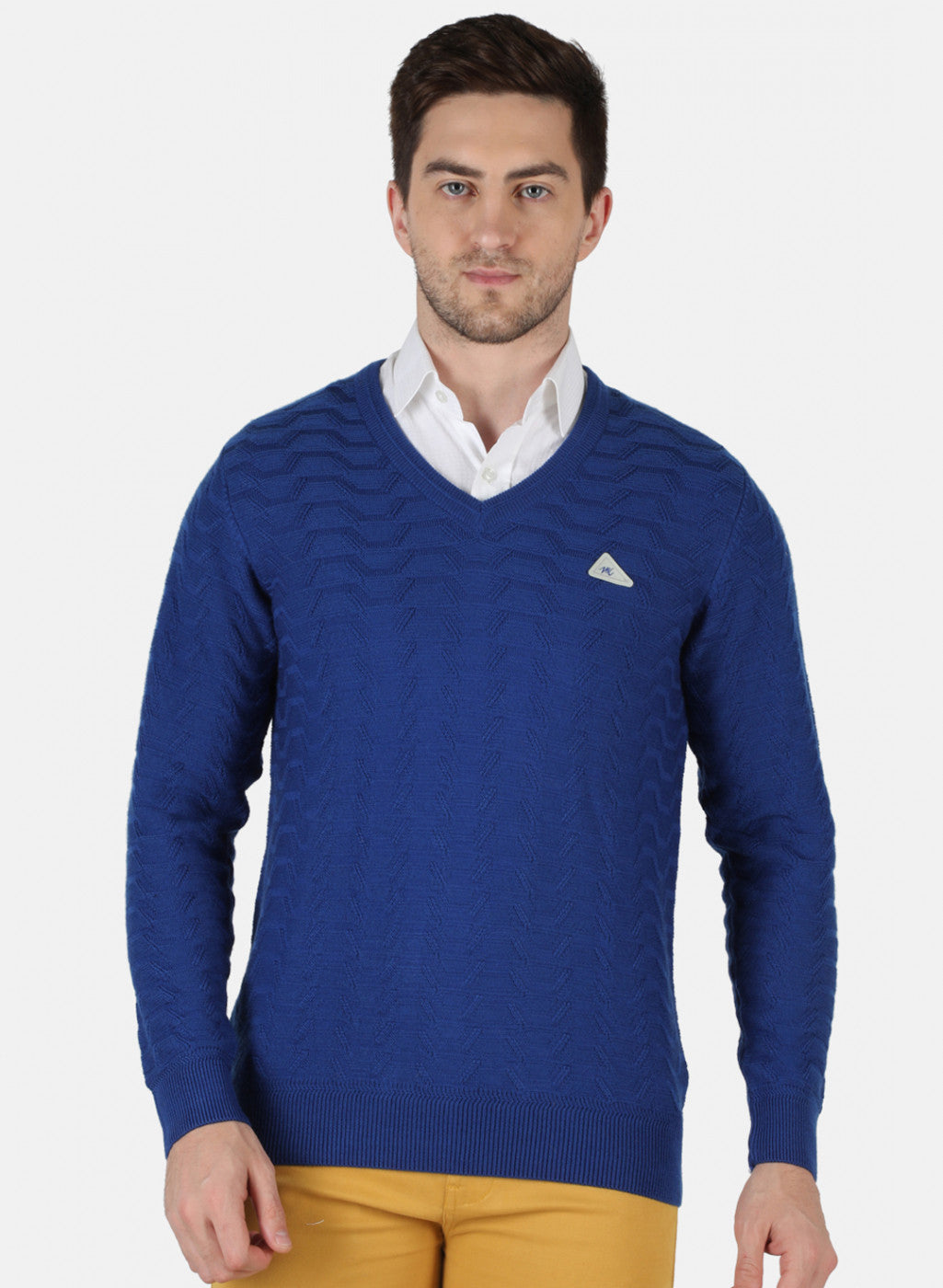 Men Royal Blue Self Design Pullover