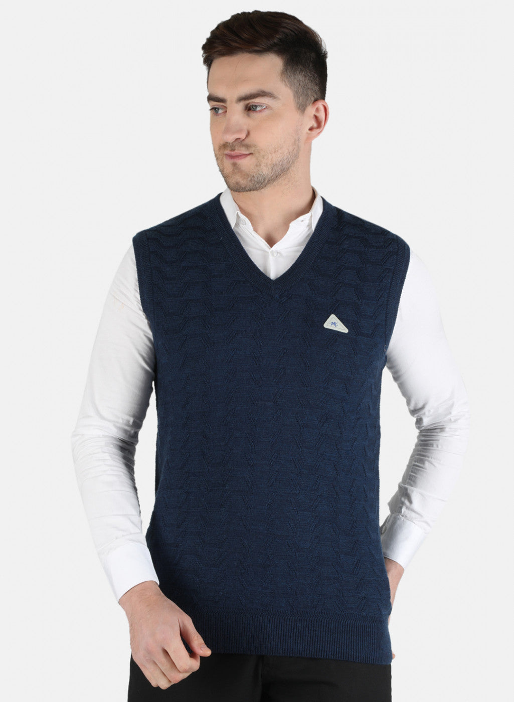 Men Blue Self Design Sweater