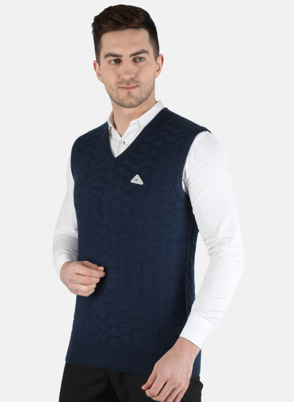 Men Blue Self Design Sweater