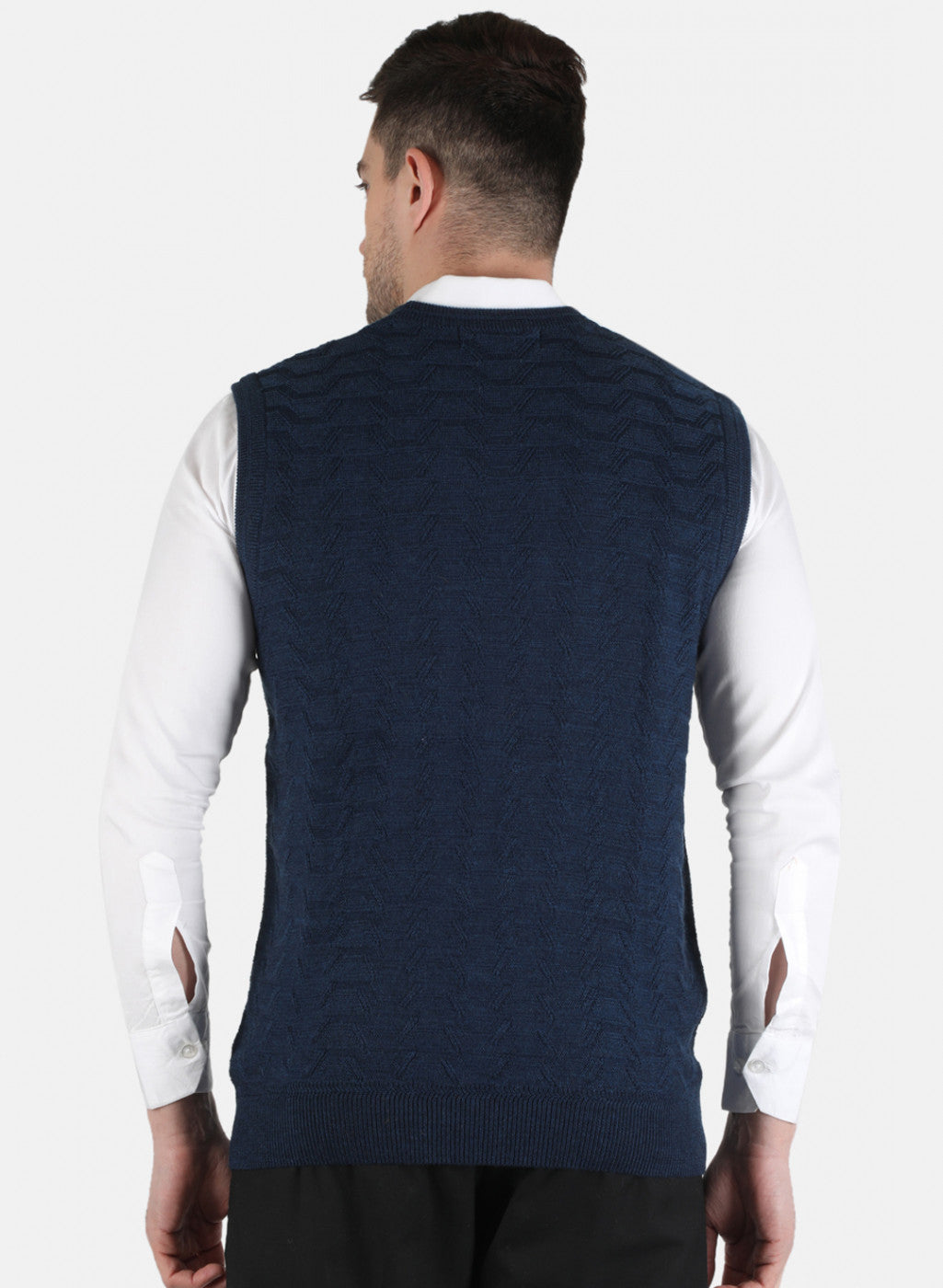 Men Blue Self Design Sweater