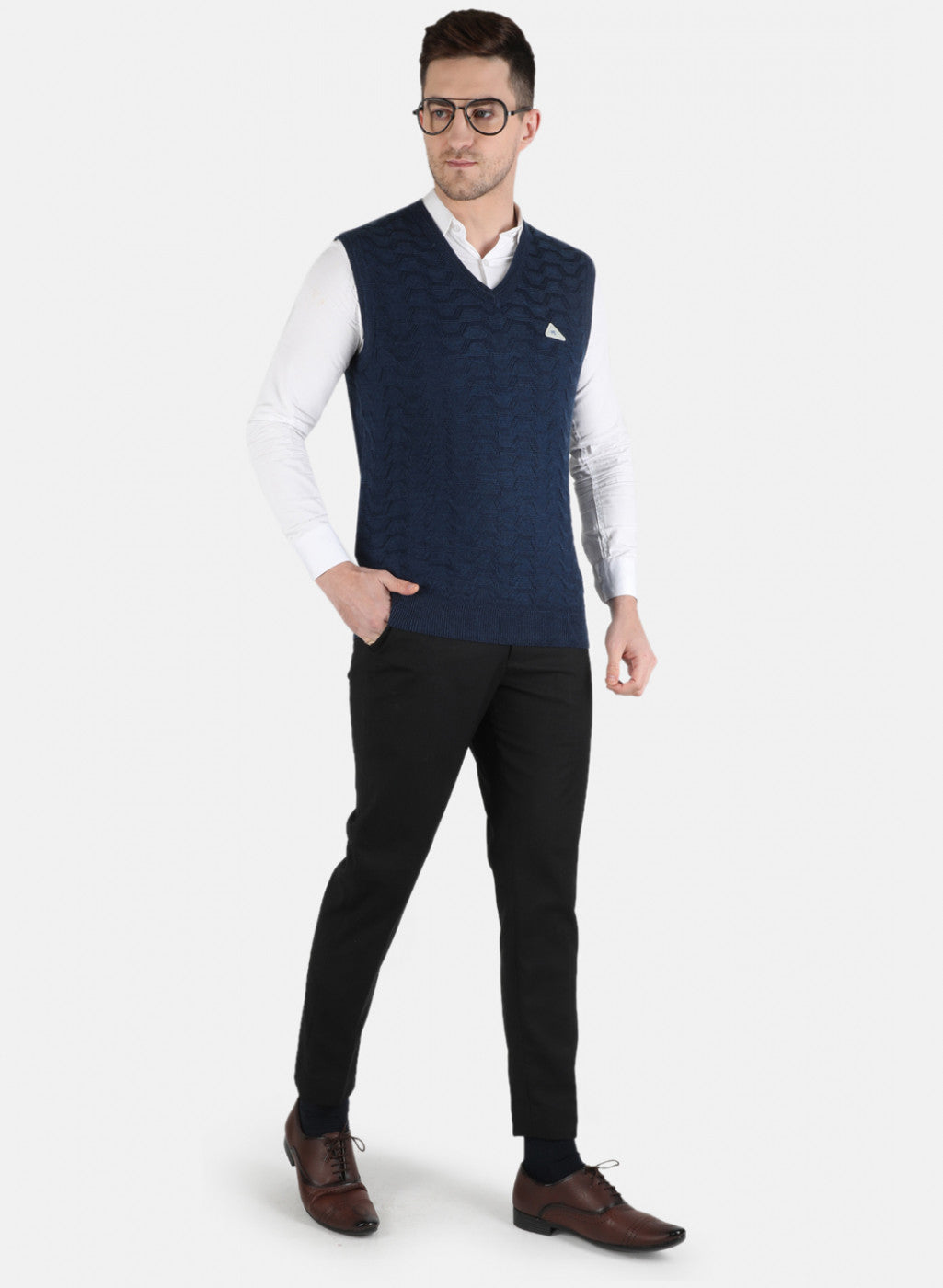 Men Blue Self Design Sweater