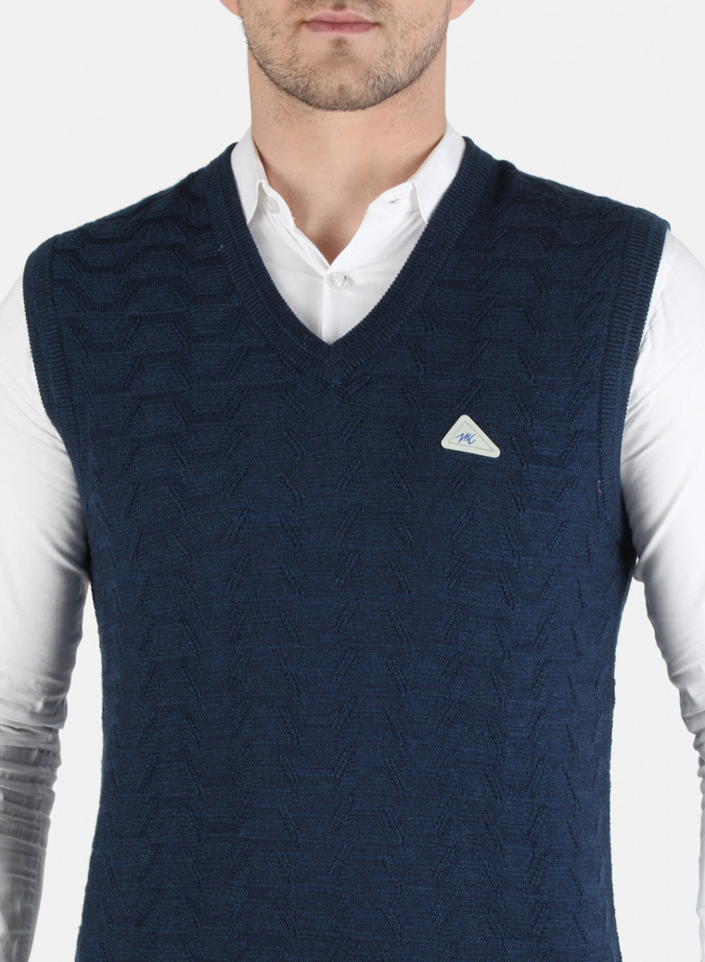 Men Blue Self Design Sweater