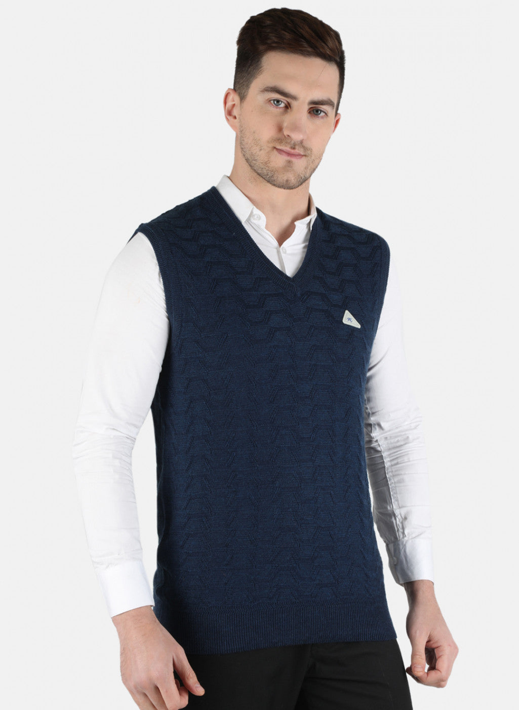 Men Blue Self Design Sweater