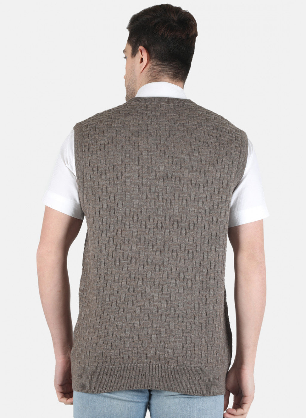 Men Beige Self Design Sweater