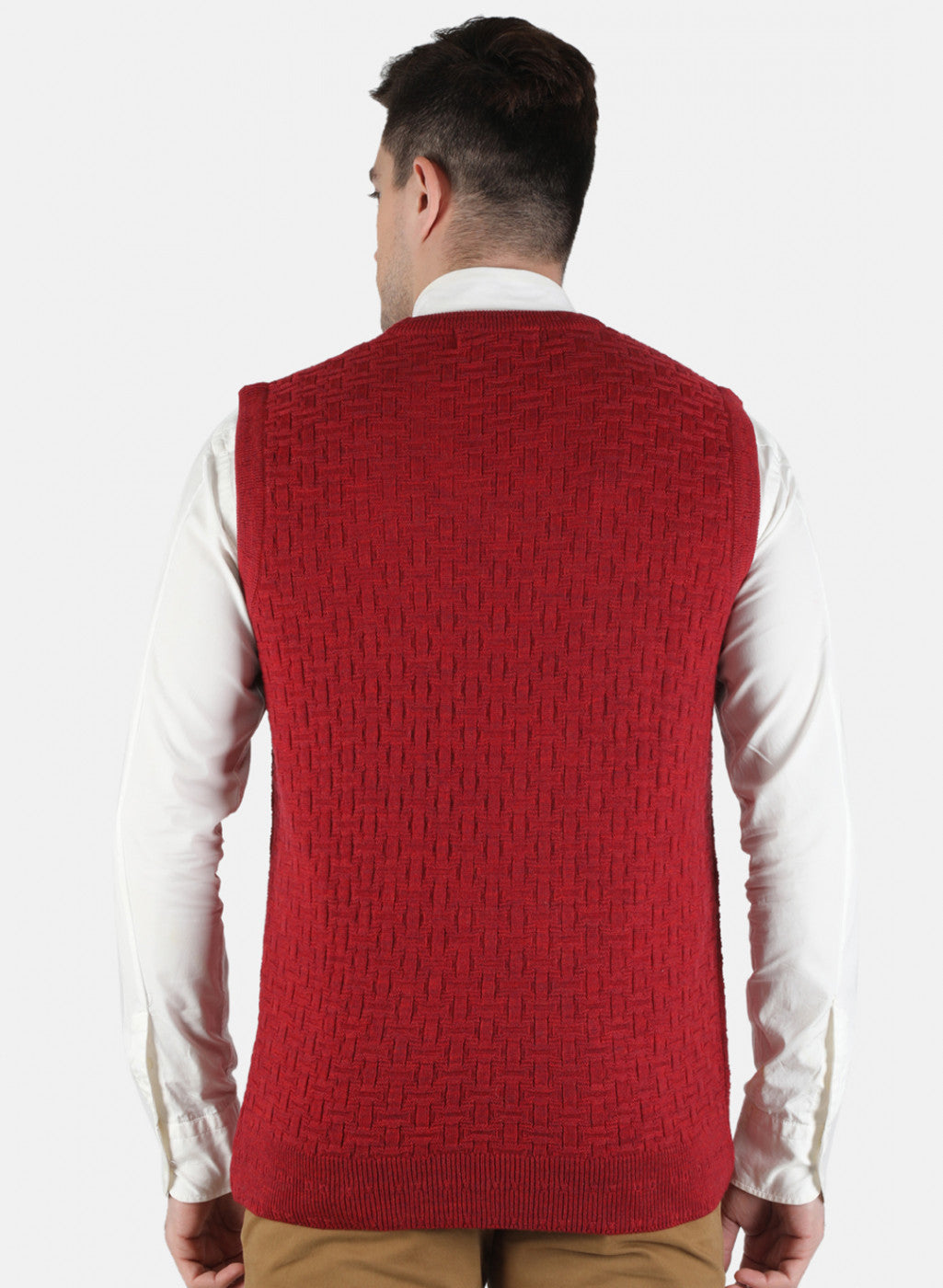 Men Red Self Design Sweater