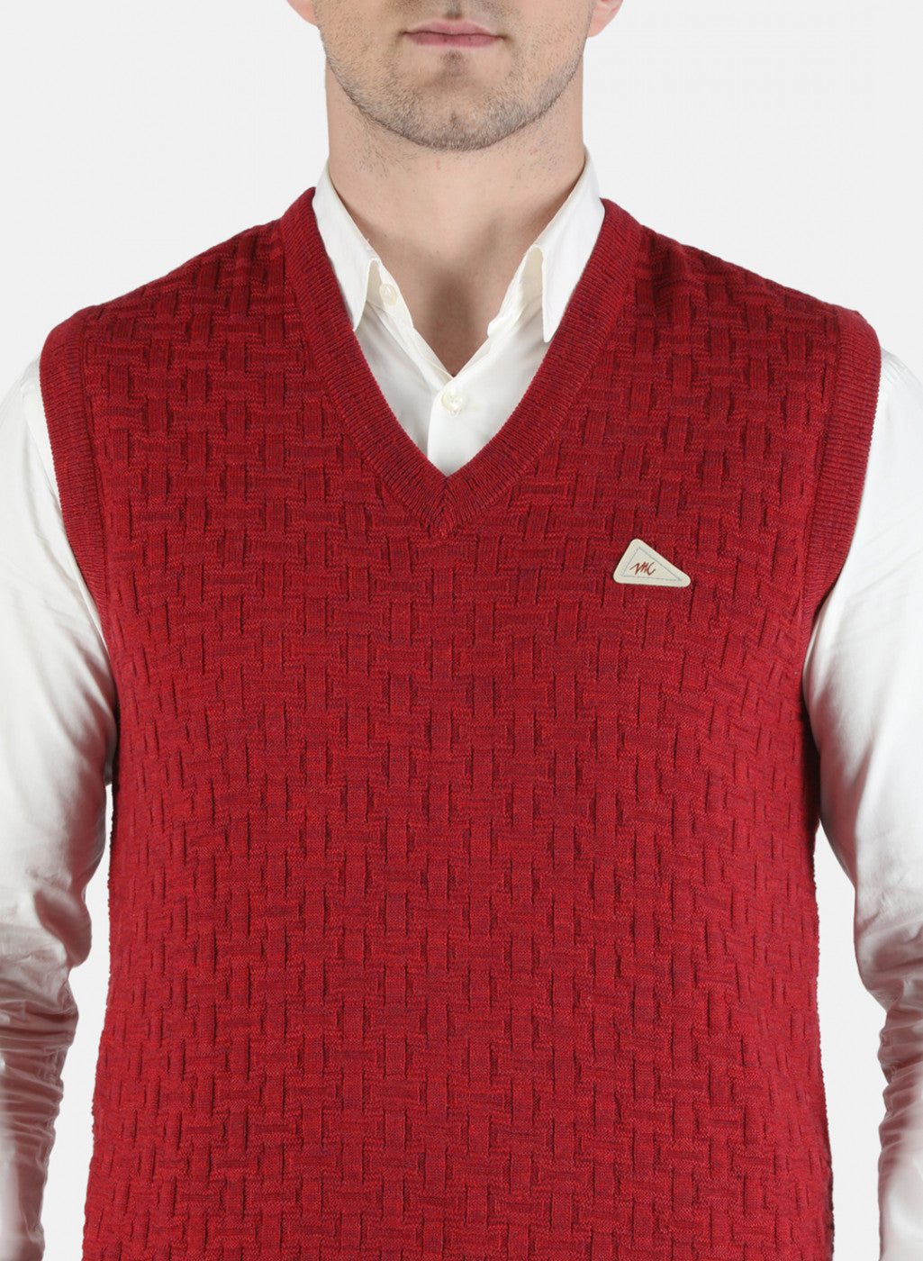 Men Red Self Design Sweater