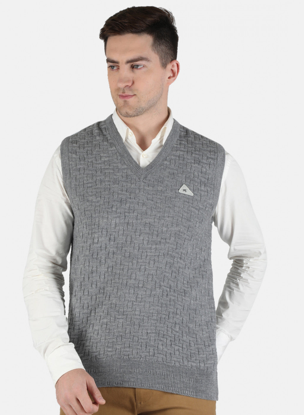 Men Grey Self Design Sweater