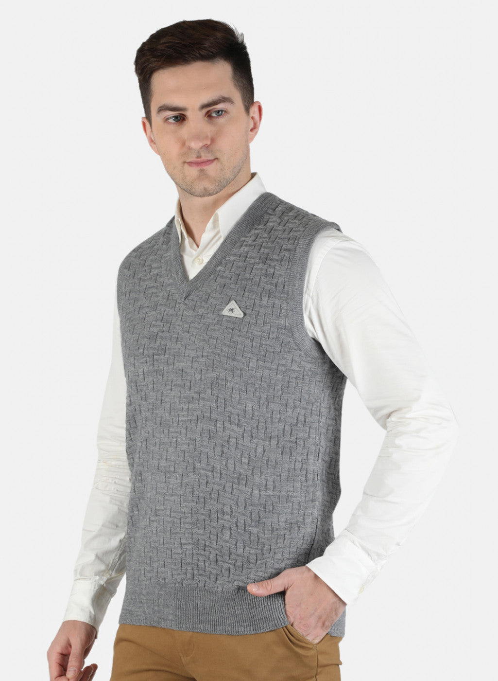 Men Grey Self Design Sweater