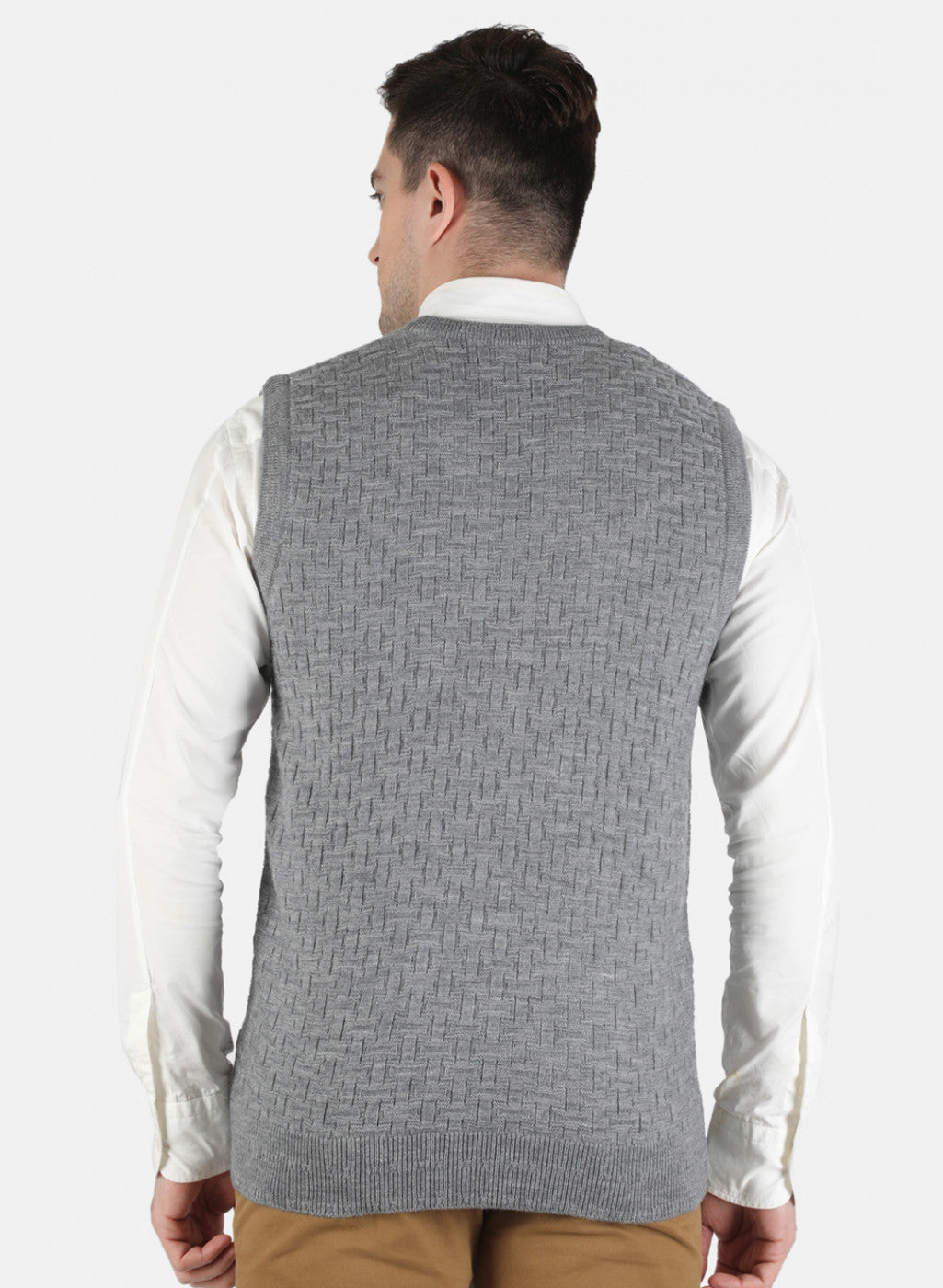 Men Grey Self Design Sweater