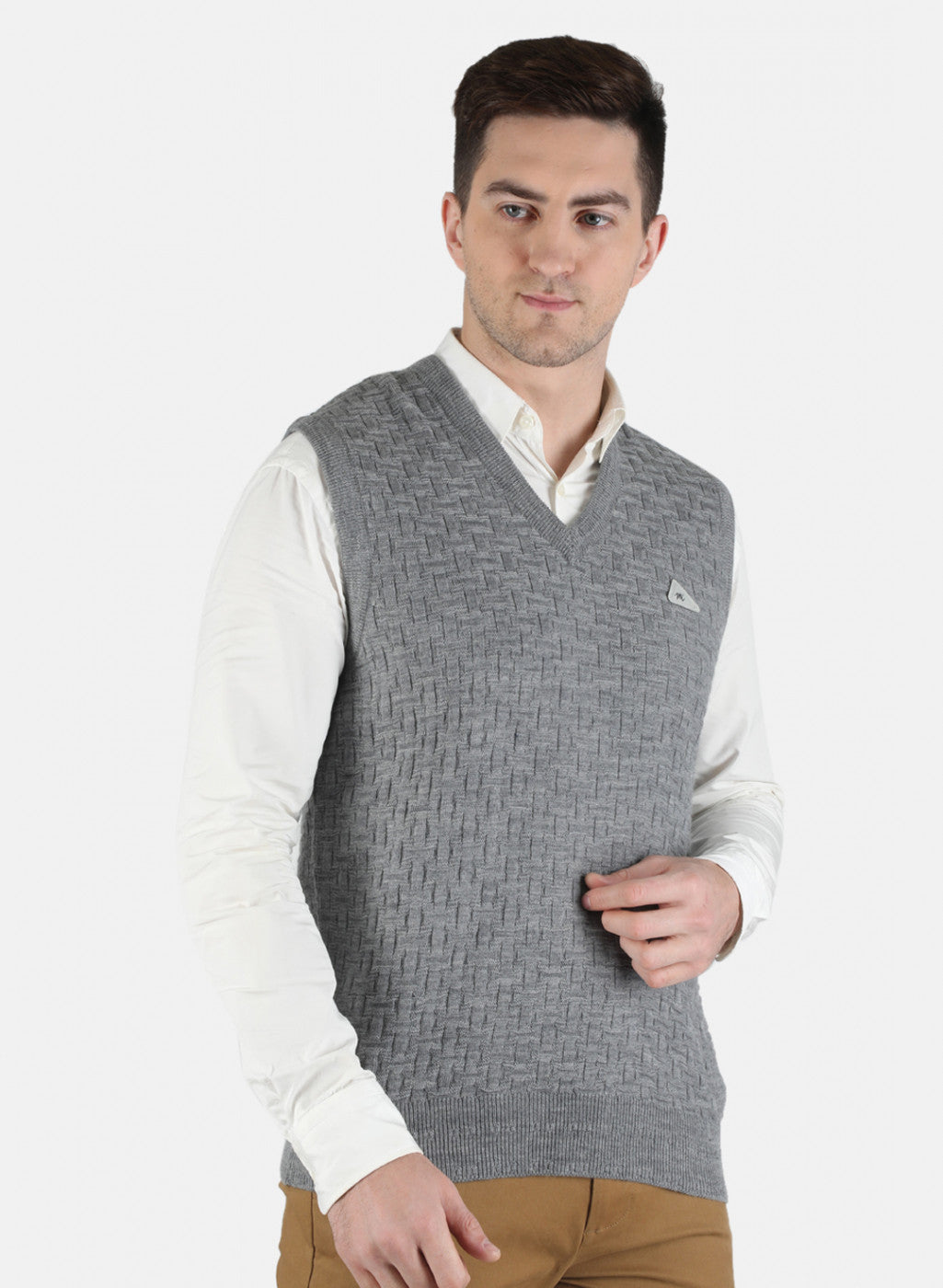 Men Grey Self Design Sweater