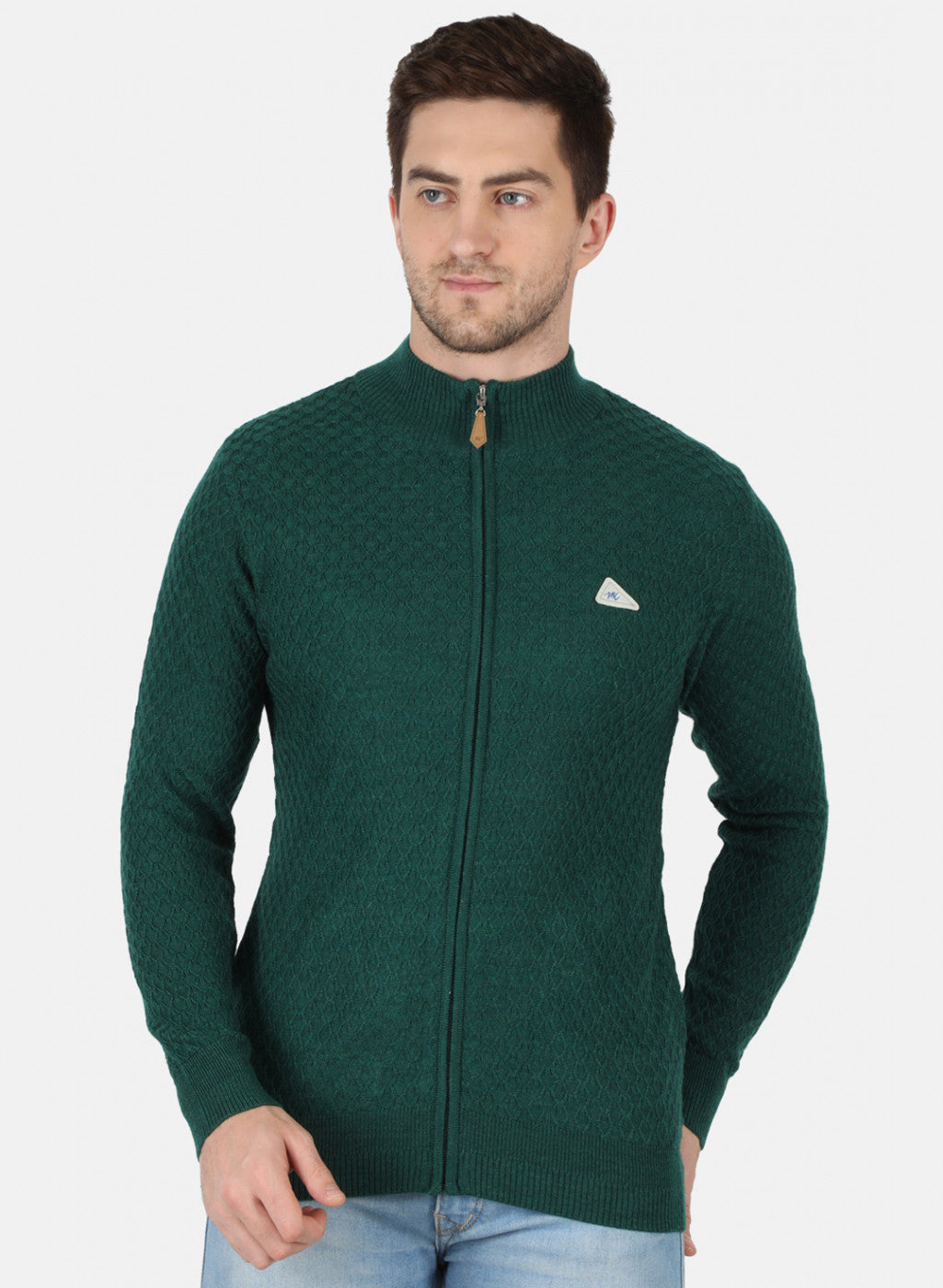 Men Green Self Design Pullover