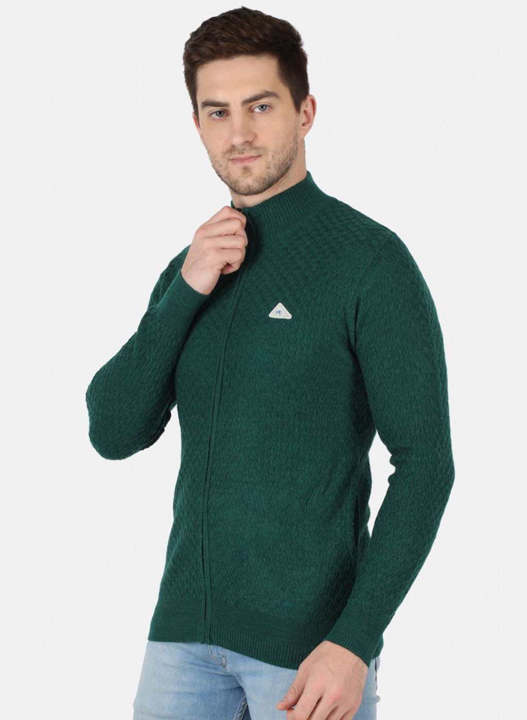 Men Green Self Design Pullover