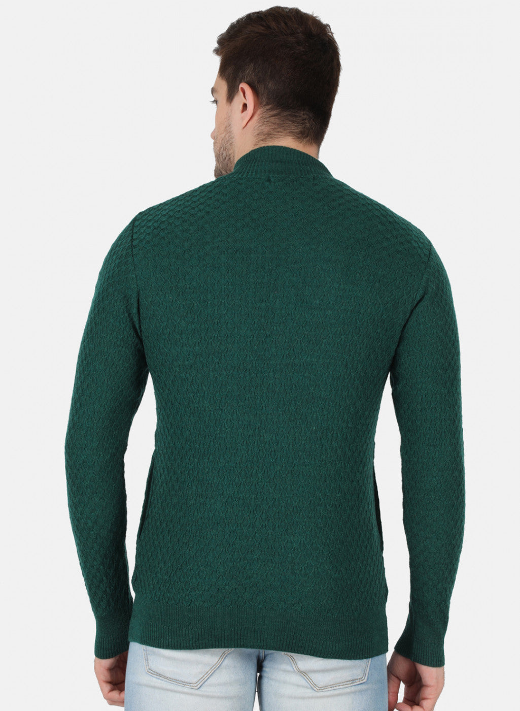 Men Green Self Design Pullover