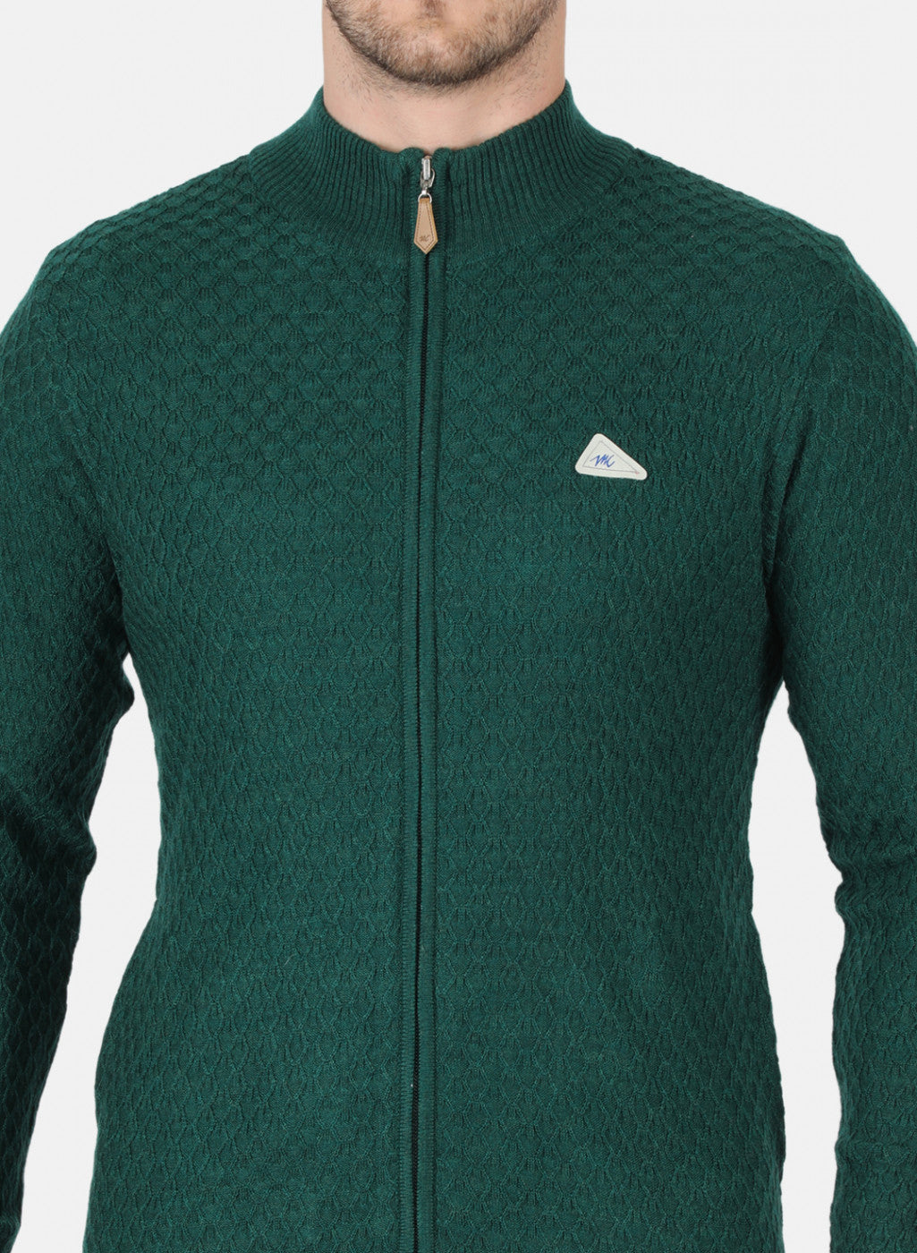 Men Green Self Design Pullover