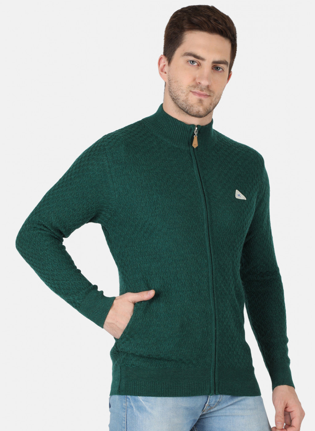 Men Green Self Design Pullover