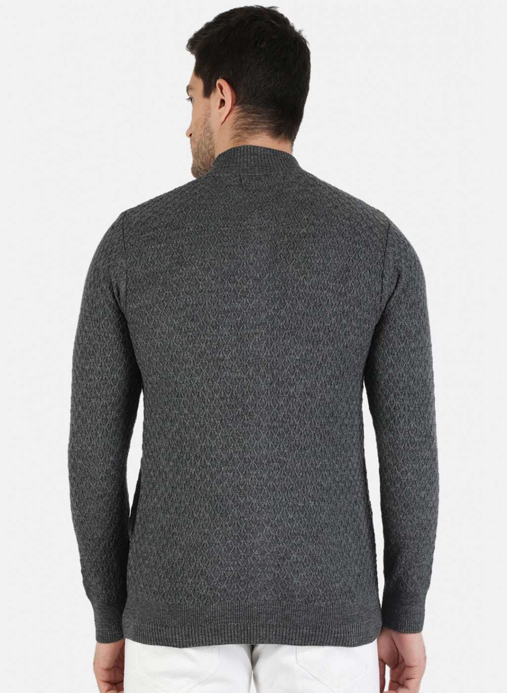 Men Grey Self Design Pullover