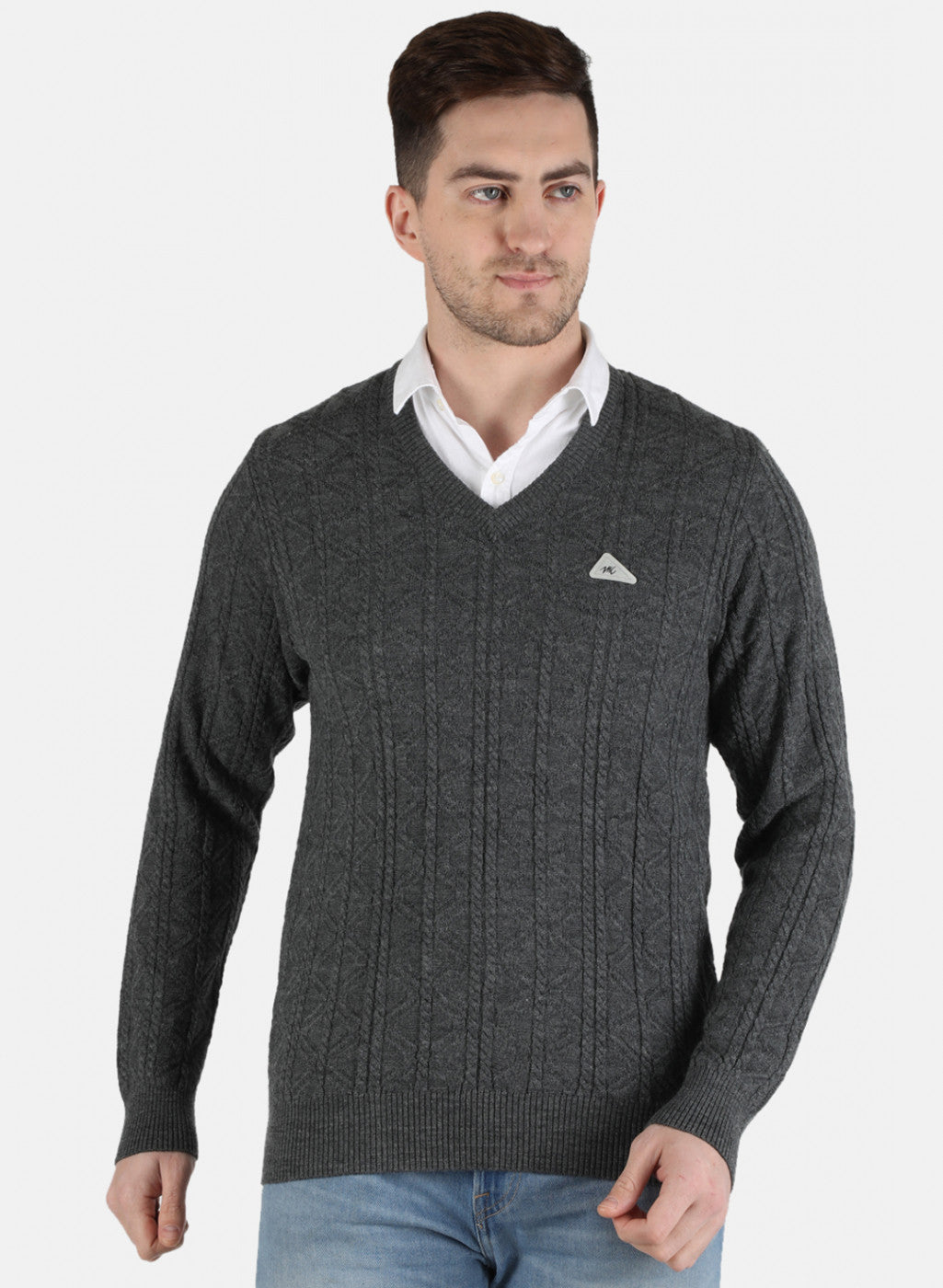 Men Grey Self Design Pullover